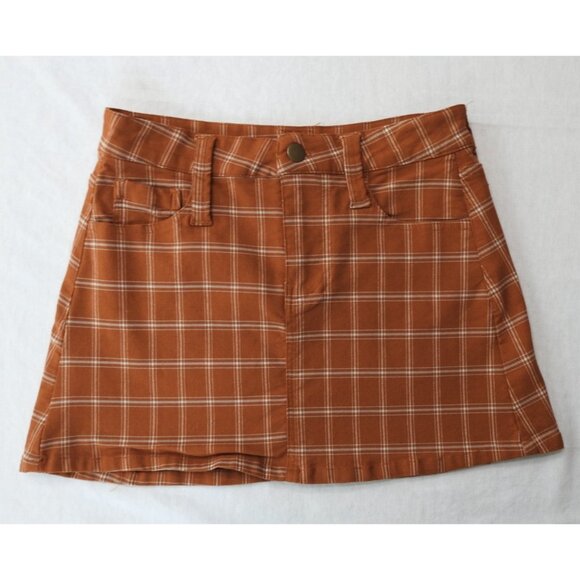 Altar'd State Jr's Sz S Rust Plaid Mini Skirt 5-Pocket High Waist Preppy Y2 - Picture 1 of 6